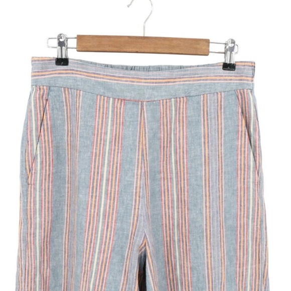 Madewell Tall Side-Button Huston Pull-On Crop Linen Blend Pants Rainbow Stripe L - Picture 5 of 6